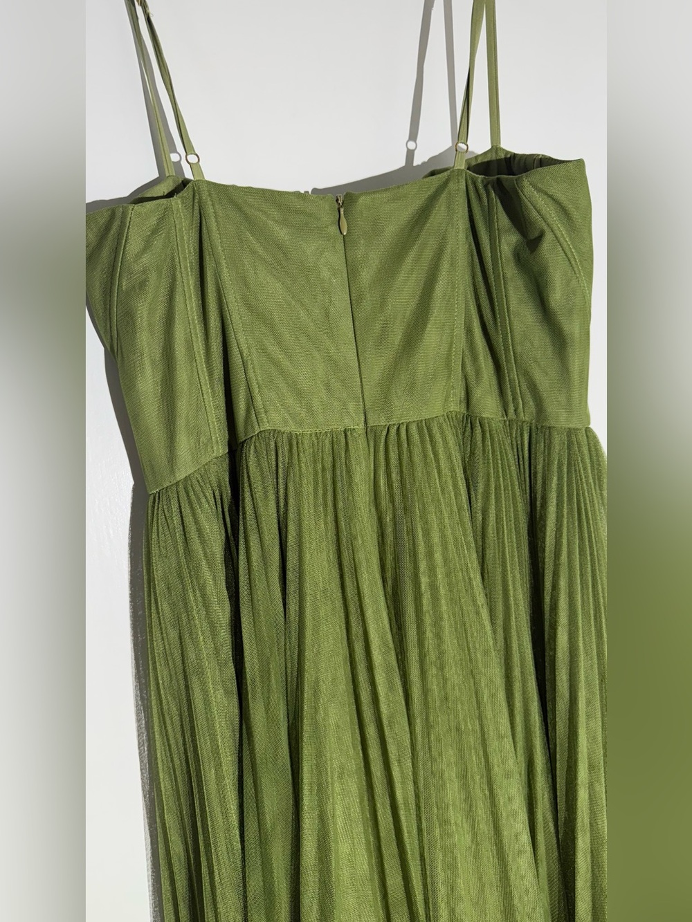 Hutch Anthropologie Olive Green Amara Corset Pleated Tulle Fit Flare Midi Dress - Picture 8 of 16